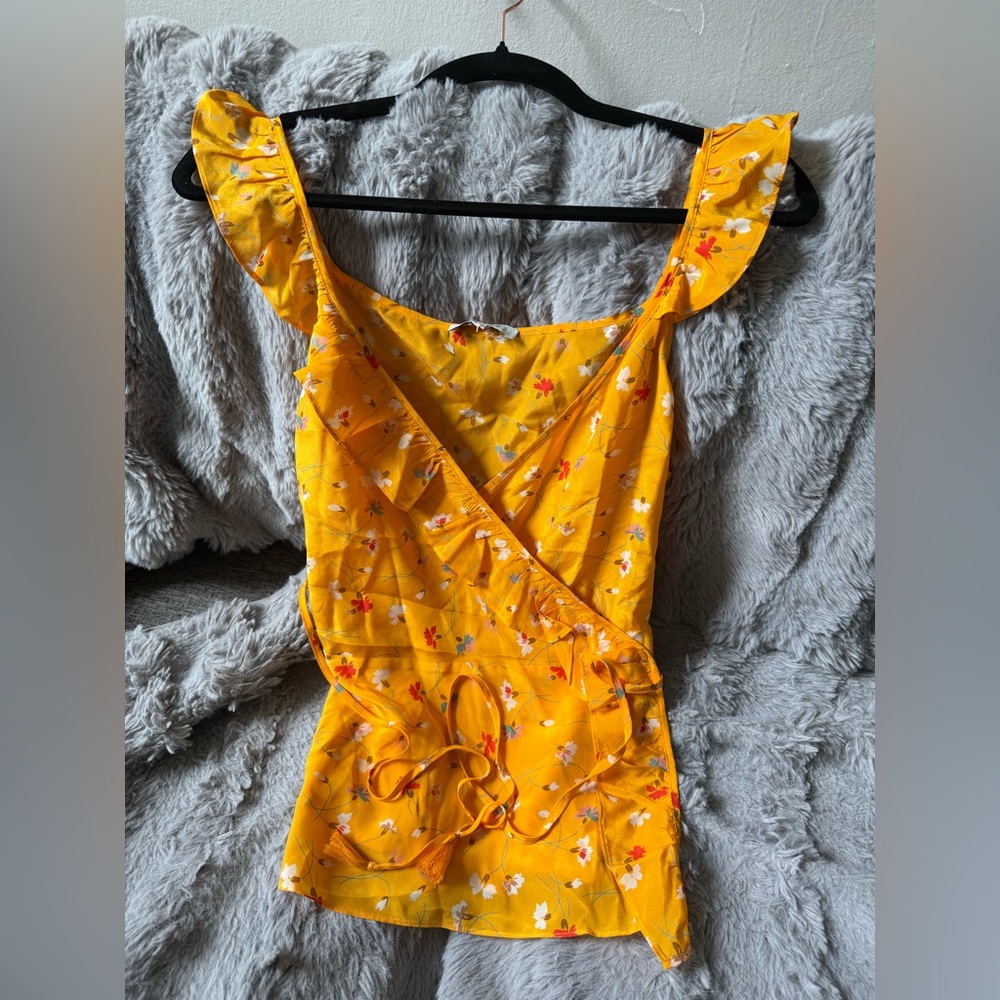 Madewell Yellow Floral Wrap Tank - 100% Silk
